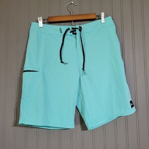 O'Neill Hyperfreak Board Shorts Swim Trunks Hyperdry Teal Men's 30Stain on leg